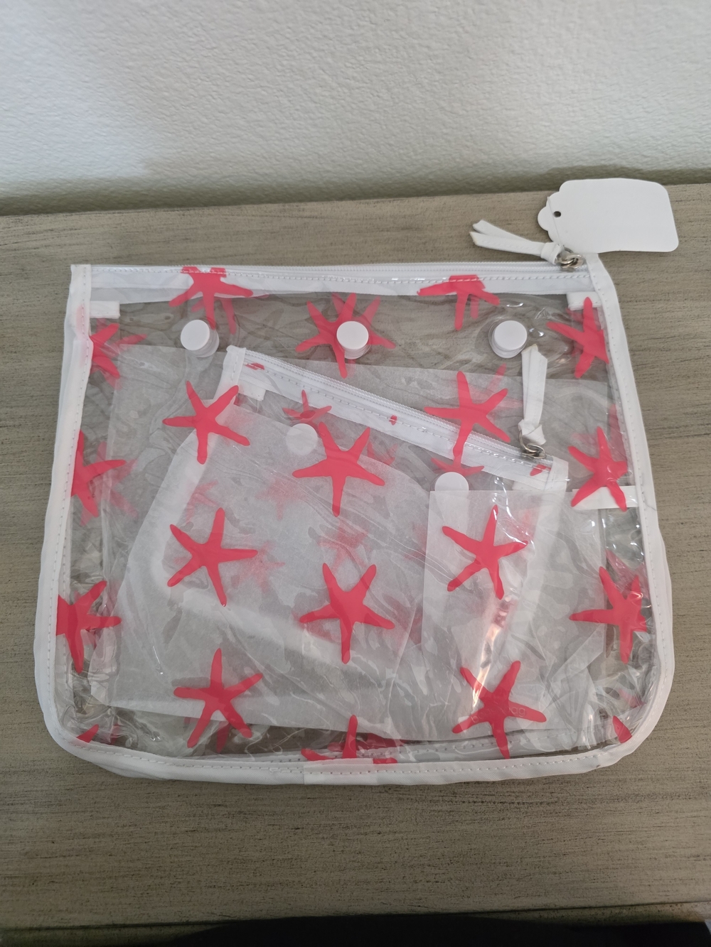 Bogg Two Clear Pink Starfish Cosmetic Pouch NWT - Picture 2 of 2